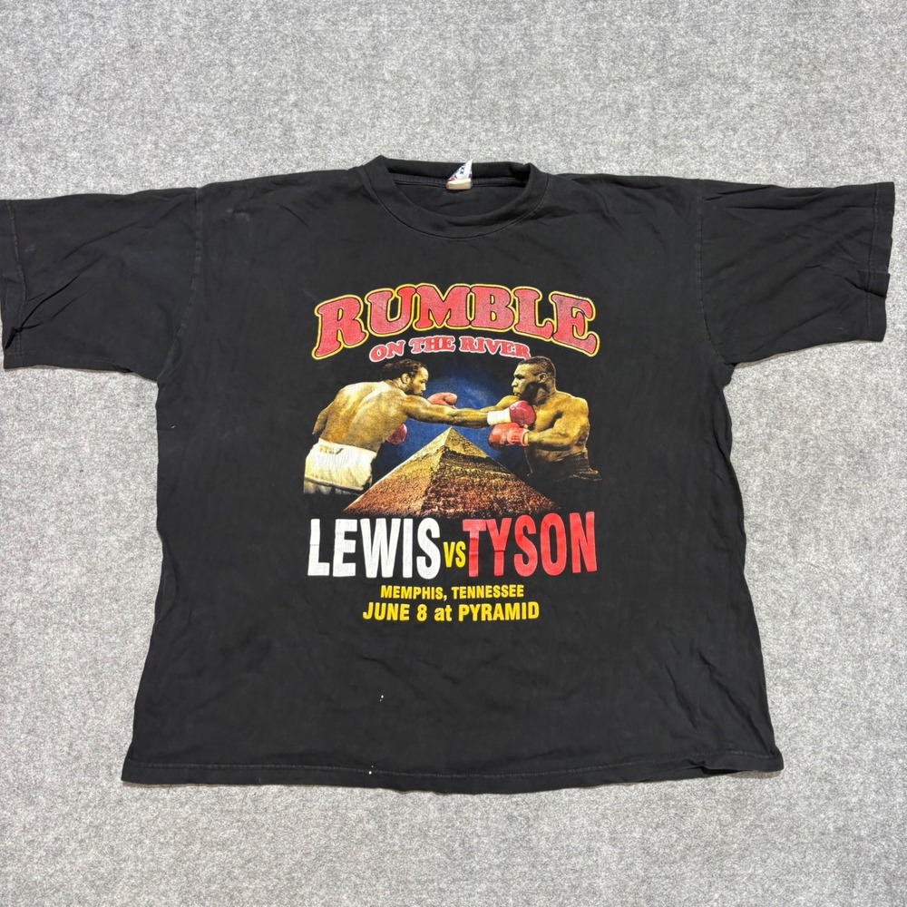 Vintage Lewis vs Tyson Rumble on the River 2002 Boxing T-Shirt Black XXL